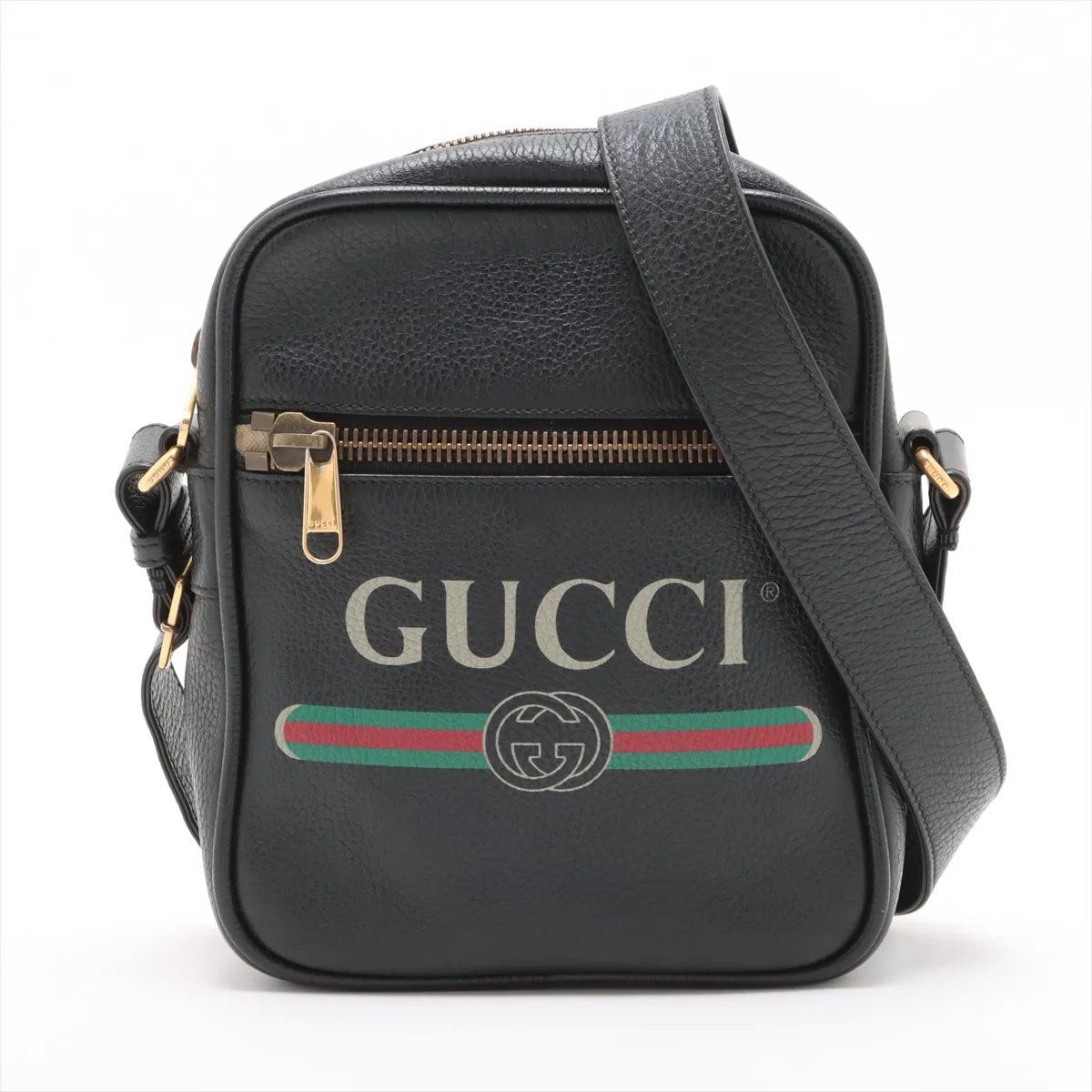 Gucci Print Leather Shoulder Bag Crossbody Messenger Black