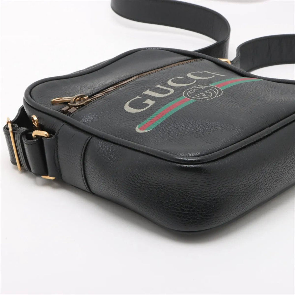 Gucci Print Leather Shoulder Bag Crossbody Messenger Black — view 4