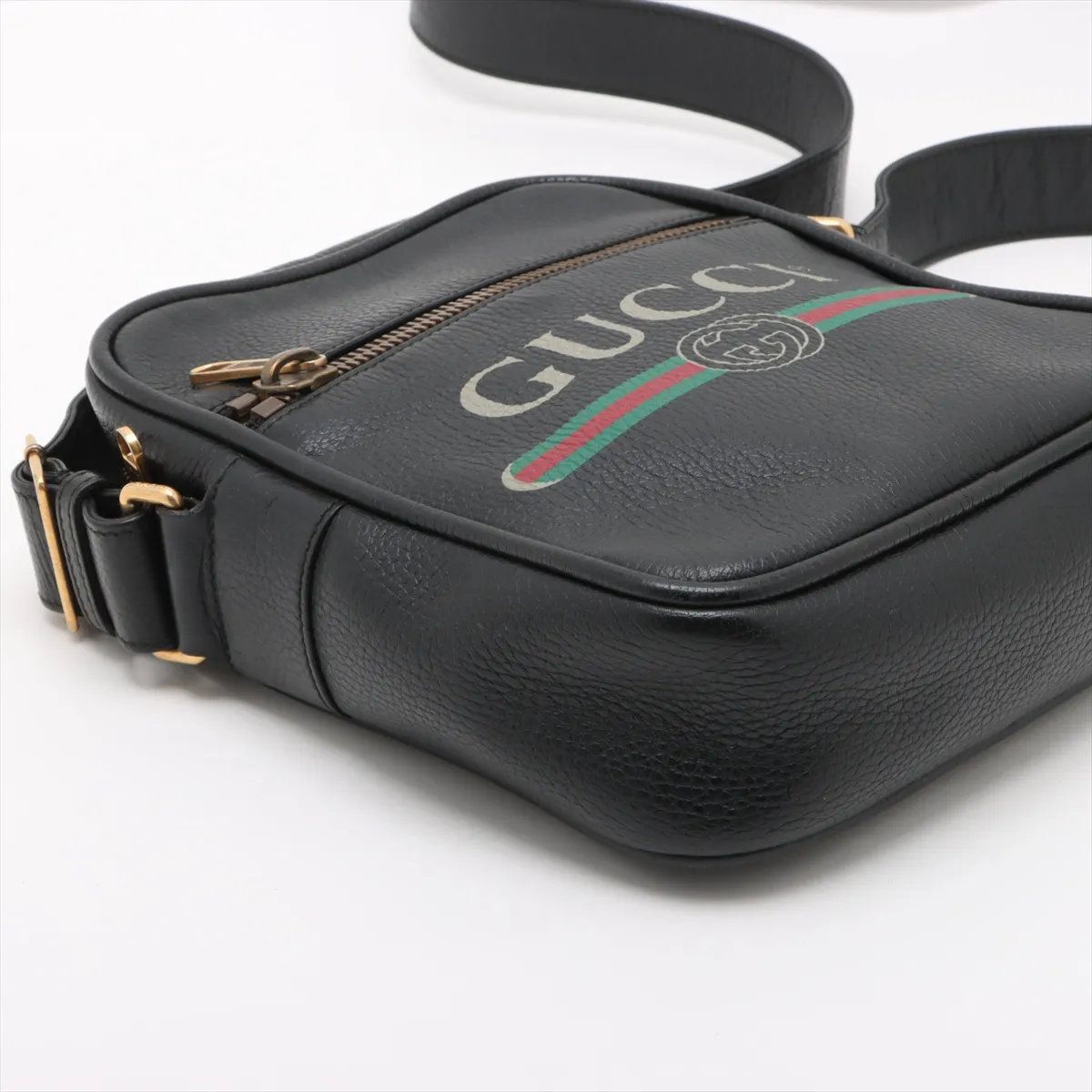 Gucci Print Leather Shoulder Bag Crossbody Messenger Black — view 4