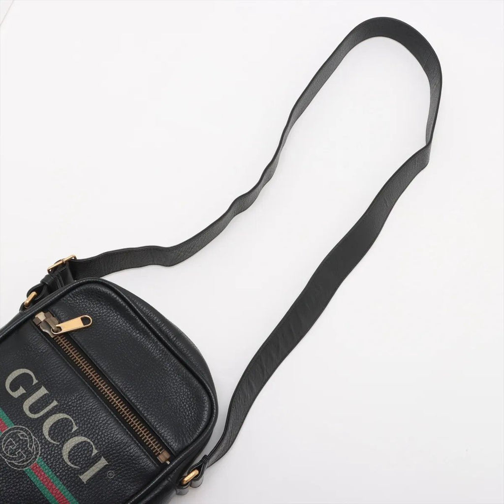 Gucci Print Leather Shoulder Bag Crossbody Messenger Black — view 5