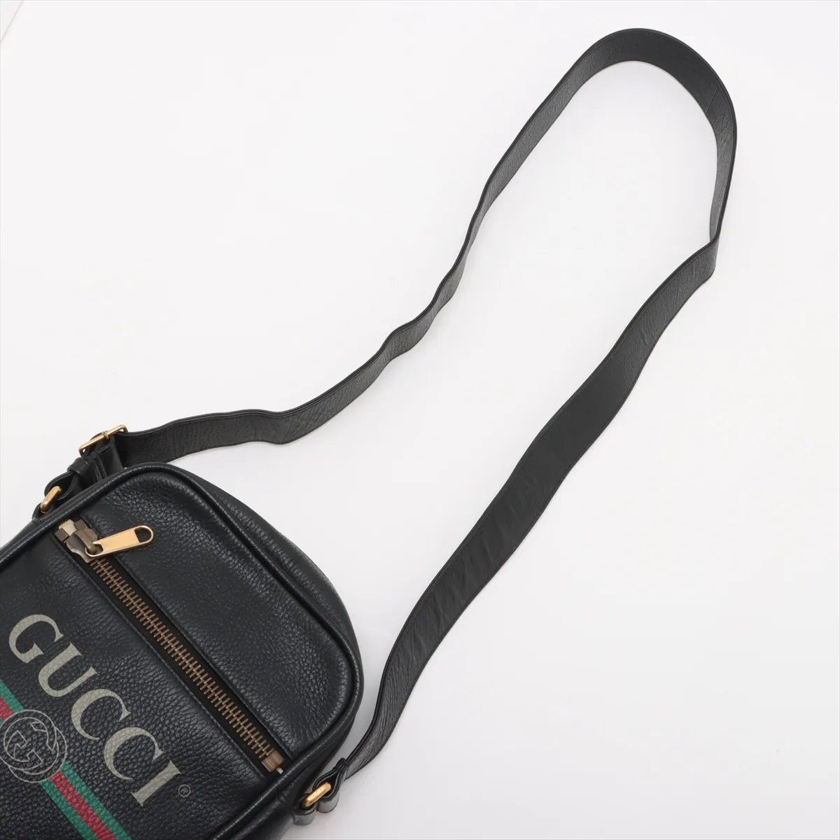 Gucci Print Leather Shoulder Bag Crossbody Messenger Black — view 5