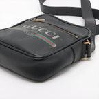 Gucci Print Leather Shoulder Bag Crossbody Messenger Black — view 3