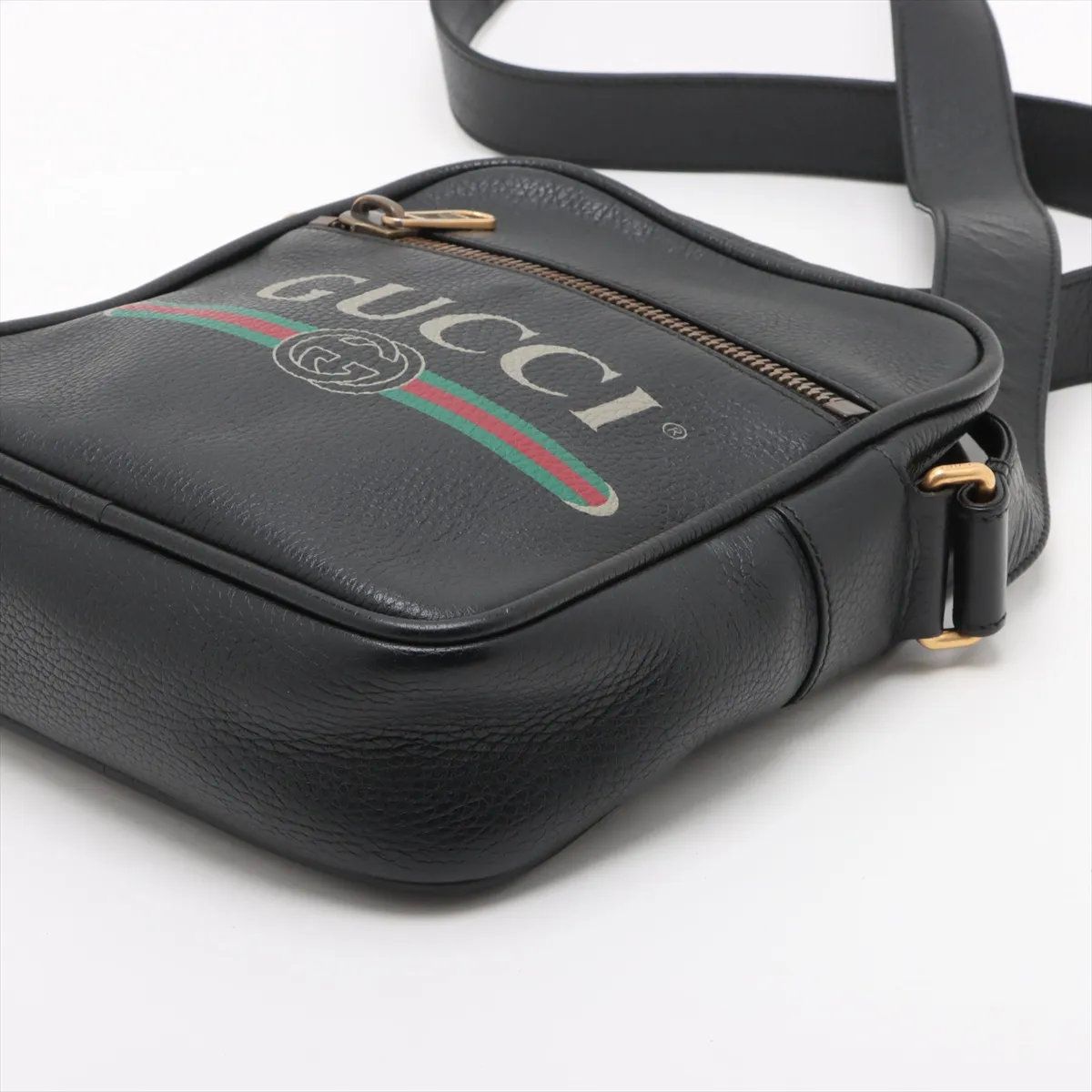 Gucci Print Leather Shoulder Bag Crossbody Messenger Black — view 3