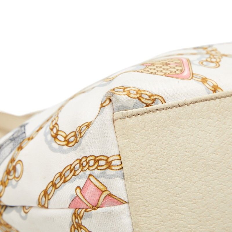 Gucci Logo Chain Motif Mini Tote Bag White Multicolor Nylon Leather