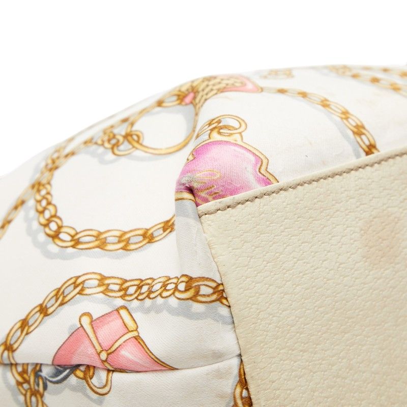 Gucci Logo Chain Motif Mini Tote Bag White Multicolor Nylon Leather