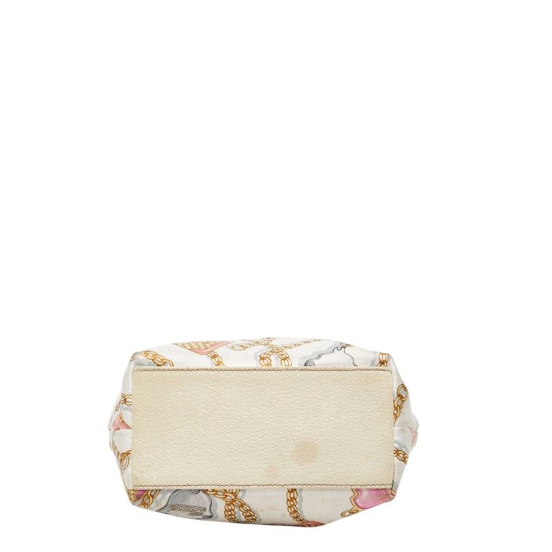 Gucci Logo Chain Motif Mini Tote Bag White Multicolor Nylon Leather