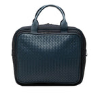 Bottega Veneta Intrecciato Business Travel Bag Navy Leather Canvas