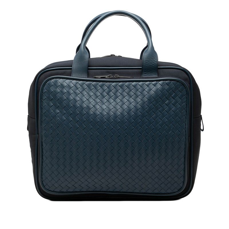 Bottega Veneta Intrecciato Business Travel Bag Navy Leather Canvas