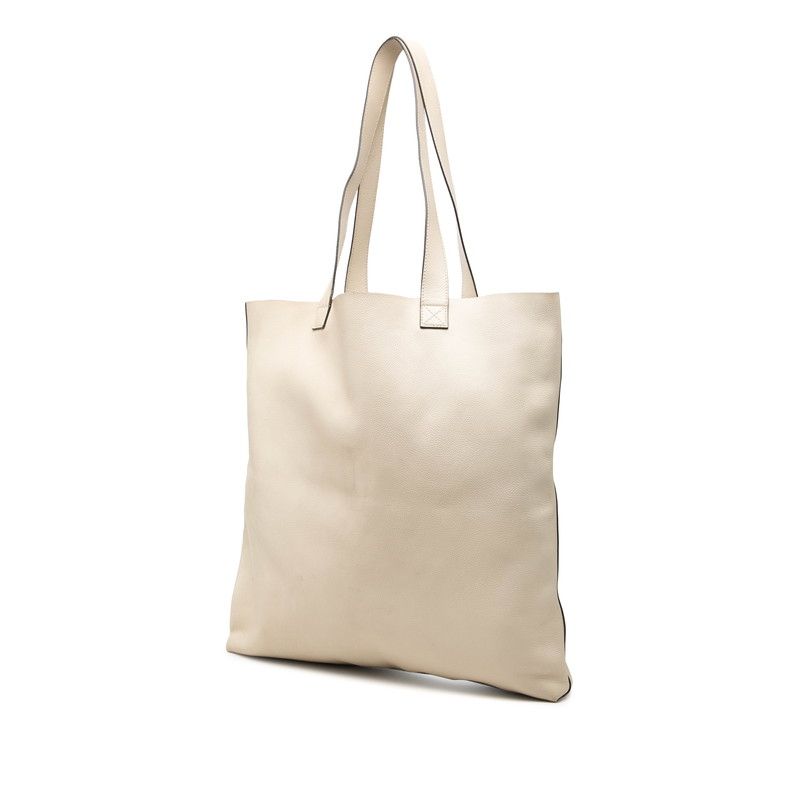 Gucci Logo Print Tote Shoulder Bag Ivory White Leather