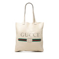Gucci Logo Print Tote Shoulder Bag Ivory White Leather