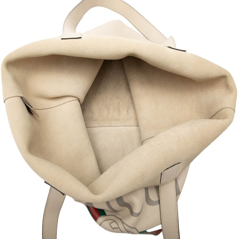Gucci Logo Print Tote Shoulder Bag Ivory White Leather