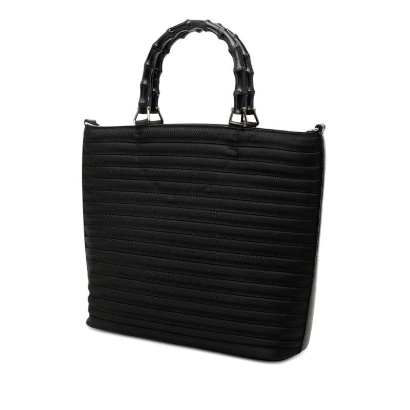 Gucci Bamboo Tote Shoulder Bag 2-Way Black Nylon Leather
