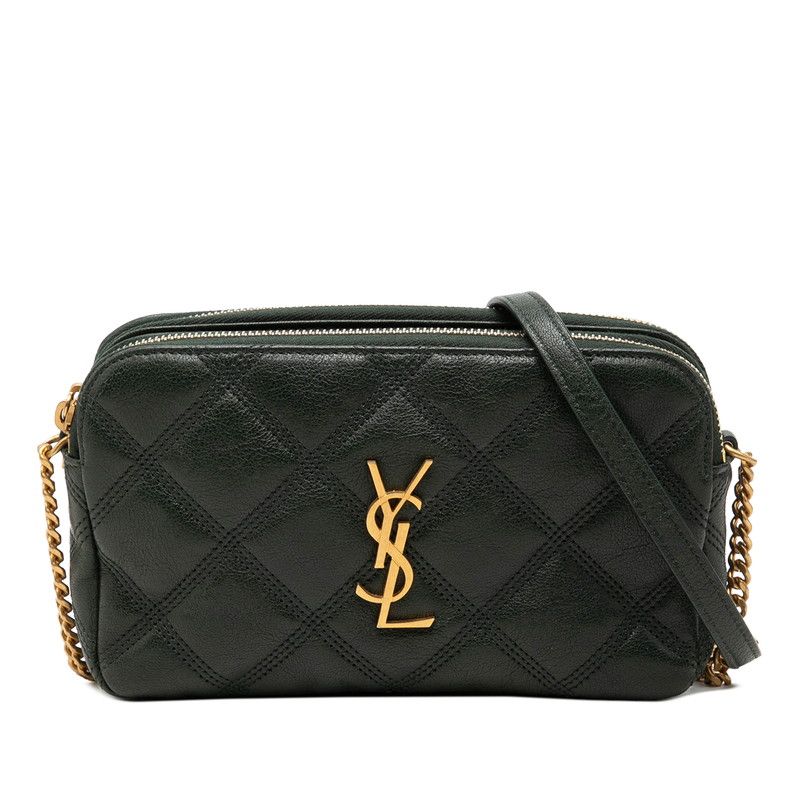 Saint Laurent YSL Logo Becky Double Zip Pouch Crossbody Chain Shoulder
