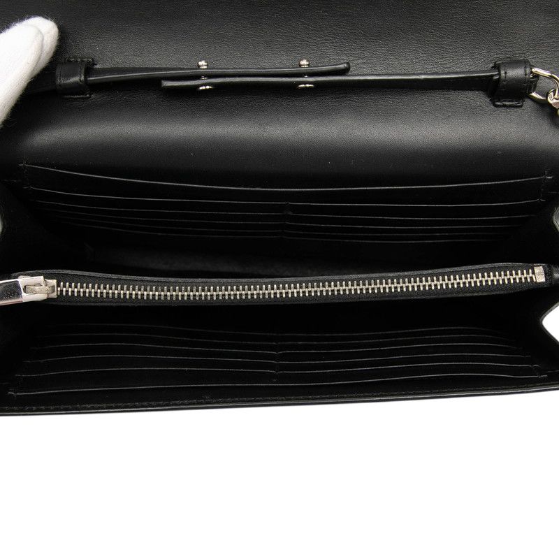 Saint Laurent Star YSL Logo Chain Shoulder Bag Wallet Black Leather
