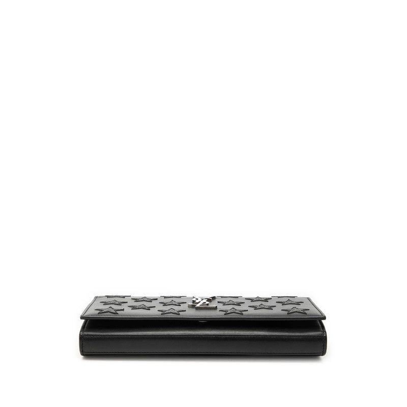 Saint Laurent Star YSL Logo Chain Shoulder Bag Wallet Black Leather