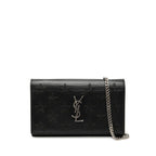 Saint Laurent Star YSL Logo Chain Shoulder Bag Wallet Black Leather
