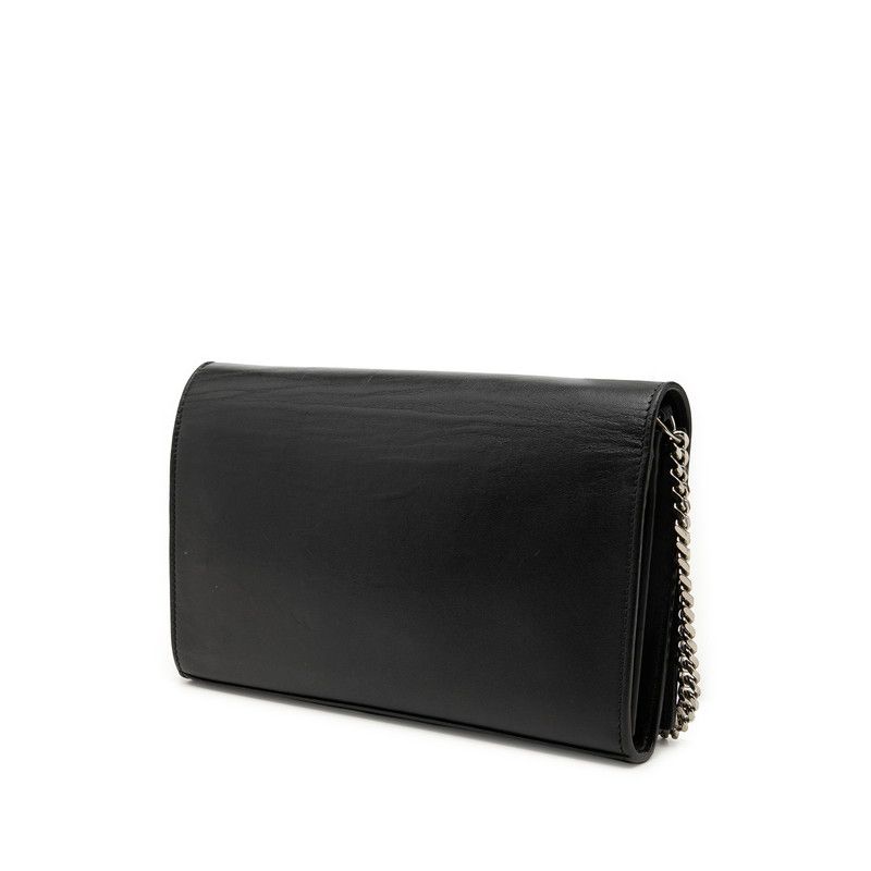 Saint Laurent Star YSL Logo Chain Shoulder Bag Wallet Black Leather