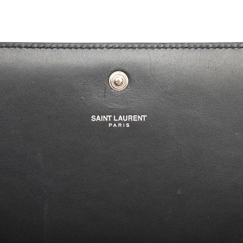 Saint Laurent Star YSL Logo Chain Shoulder Bag Wallet Black Leather