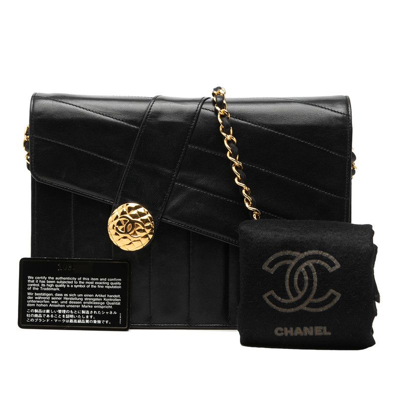 Chanel CC Logo Chain Flap Shoulder Bag Black Lambskin