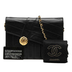Chanel CC Logo Chain Flap Shoulder Bag Black Lambskin
