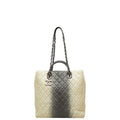 Chanel CC Logo Tote Chain Shoulder Bag Gradient Ivory Black Silver Caviar
