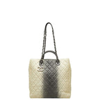 Chanel CC Logo Tote Chain Shoulder Bag Gradient Ivory Black Silver Caviar