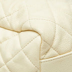Chanel CC Logo Tote Chain Shoulder Bag Gradient Ivory Black Silver Caviar