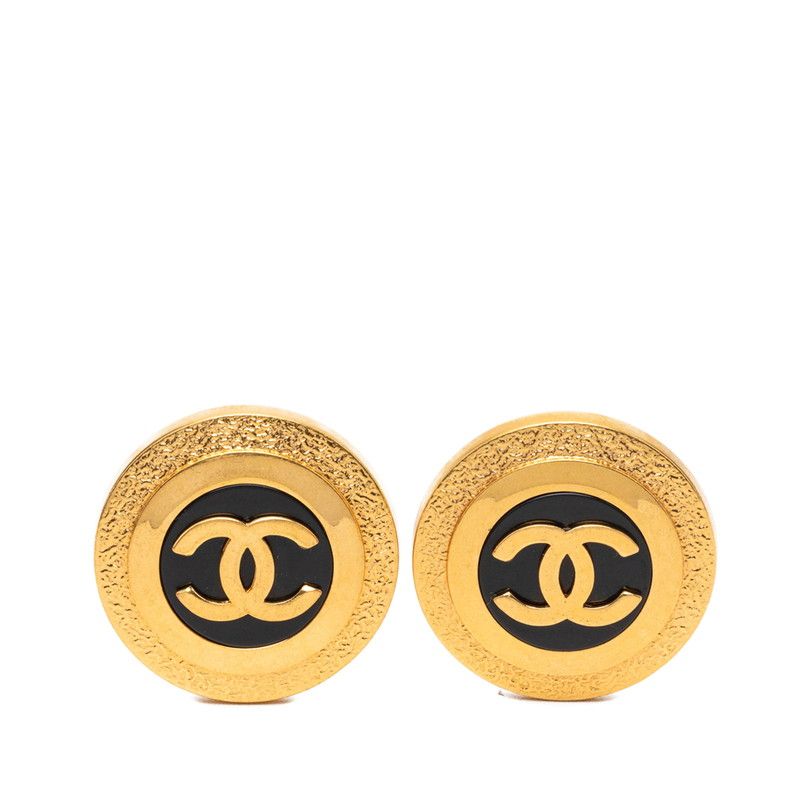 Chanel CC Logo Round Earrings Gold Plated