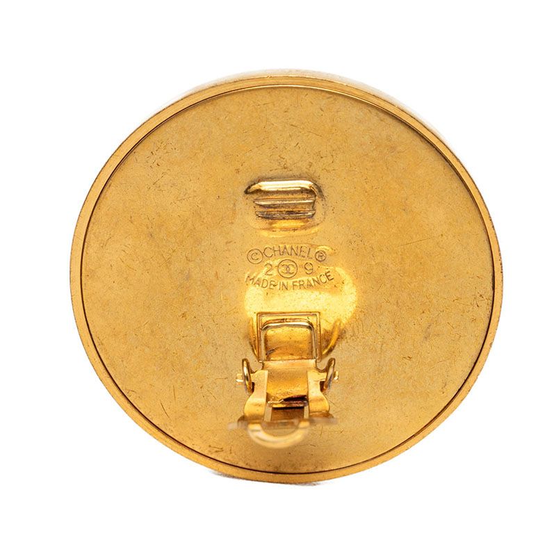 Chanel CC Logo Round Earrings Gold Plated