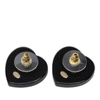 Chanel CC Logo Stud Earrings Heart Black Gold Rhinestone Plated