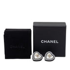 Chanel CC Logo Stud Earrings Heart Black Gold Rhinestone Plated
