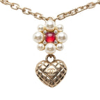 Chanel CC Logo Heart Flower Pendant Gold Plated Faux Pearl Stone