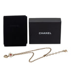 Chanel CC Logo Heart Flower Pendant Gold Plated Faux Pearl Stone