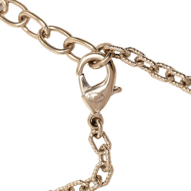 Chanel CC Logo Heart Flower Pendant Gold Plated Faux Pearl Stone