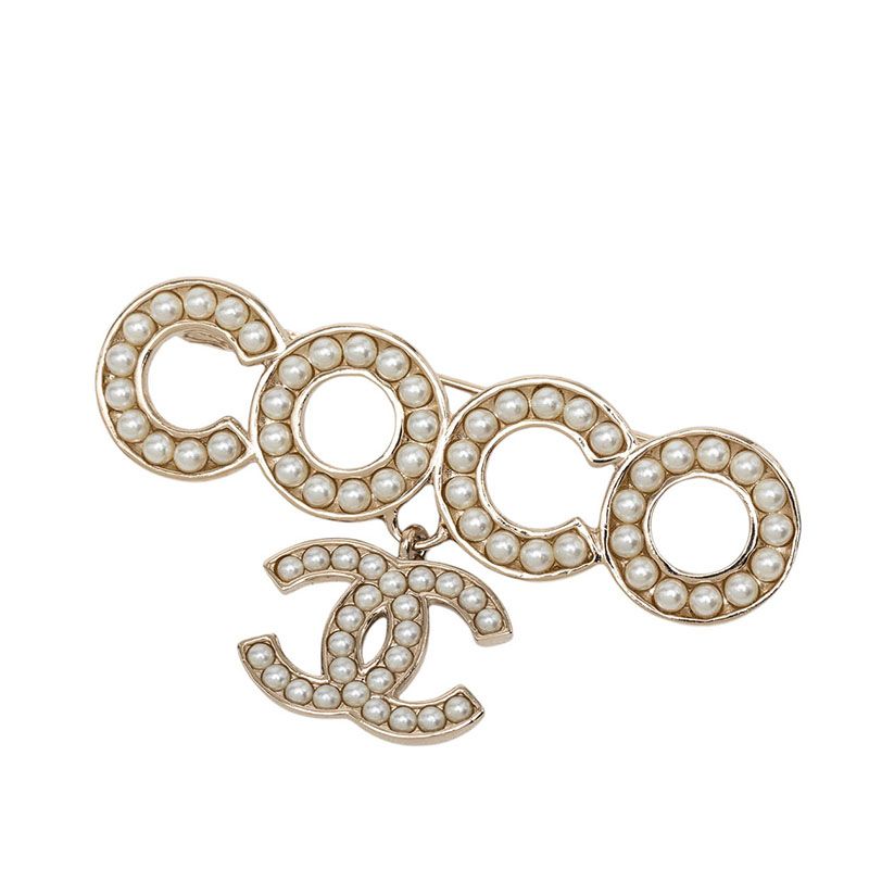Chanel CC Logo Coco Brooch Gold Plated Faux Pearl