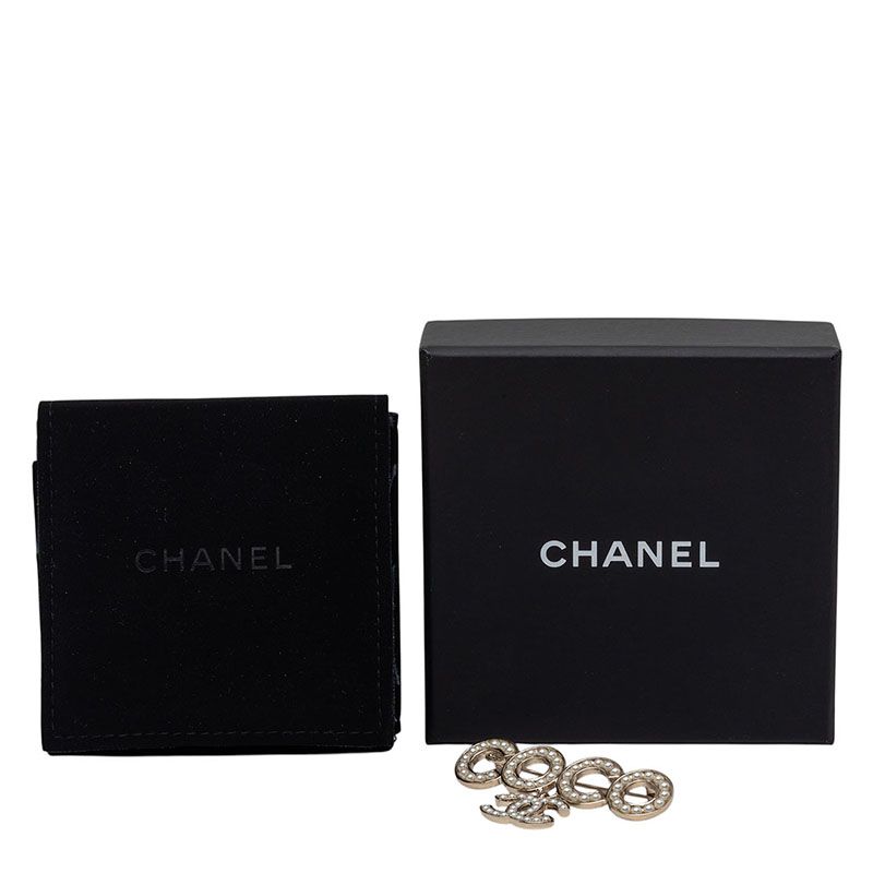 Chanel CC Logo Coco Brooch Gold Plated Faux Pearl