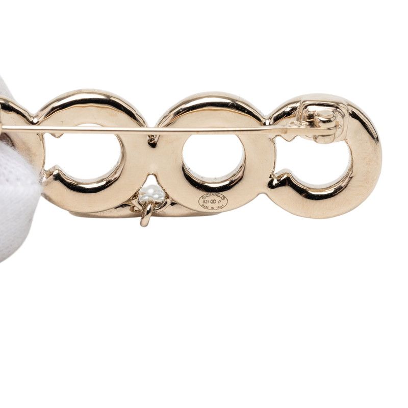 Chanel CC Logo Coco Brooch Gold Plated Faux Pearl