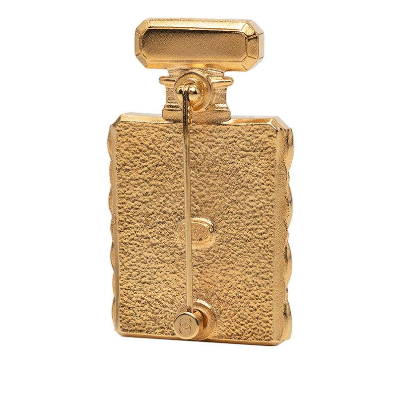 Chanel CC Logo Quilted Perfume Bottle Brooch Gold Plated Rhinestone Faux Pearl