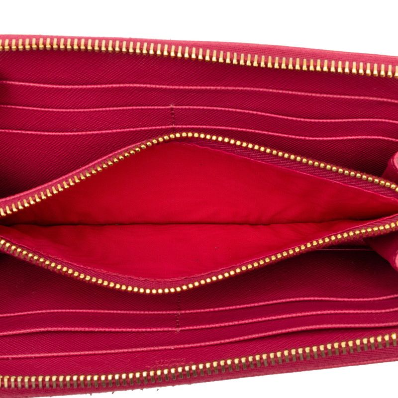 Prada Saffiano Zip Around Wallet Pink Leather