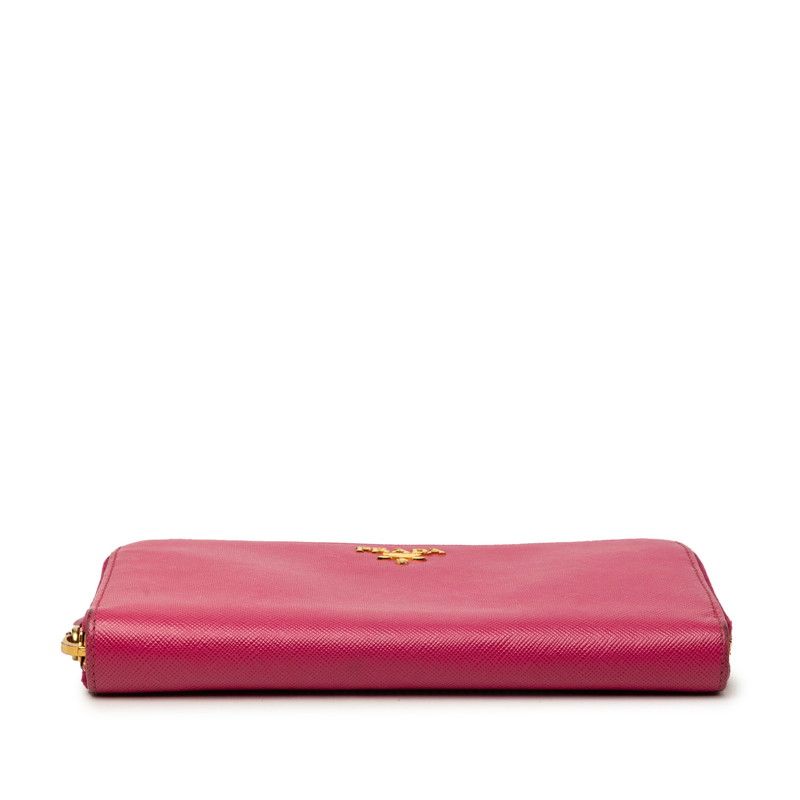 Prada Saffiano Zip Around Wallet Pink Leather