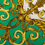 Hermes Carre 90 les Tuileries Roulis Park Scarf Green Gold Silk