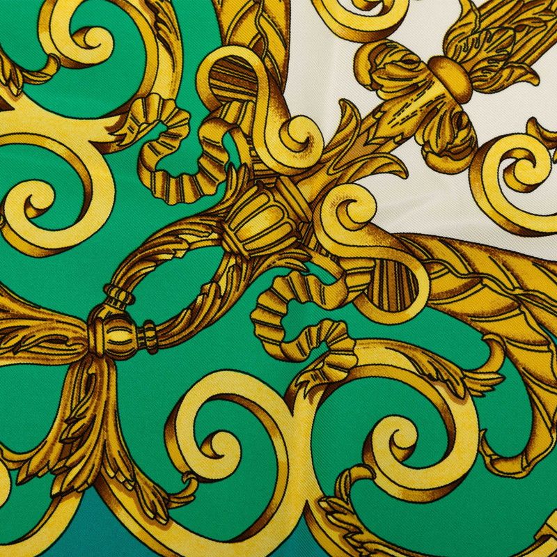 Hermes Carre 90 les Tuileries Roulis Park Scarf Green Gold Silk