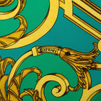 Hermes Carre 90 les Tuileries Roulis Park Scarf Green Gold Silk