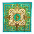Hermes Carre 90 les Tuileries Roulis Park Scarf Green Gold Silk