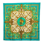 Hermes Carre 90 les Tuileries Roulis Park Scarf Green Gold Silk