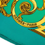 Hermes Carre 90 les Tuileries Roulis Park Scarf Green Gold Silk