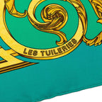 Hermes Carre 90 les Tuileries Roulis Park Scarf Green Gold Silk