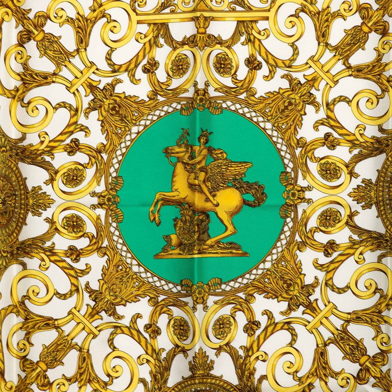 Hermes Carre 90 les Tuileries Roulis Park Scarf Green Gold Silk