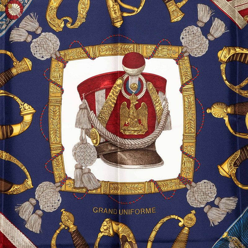 Hermes Carre 90 Grand Uniforme Scarf Navy Multicolor Silk