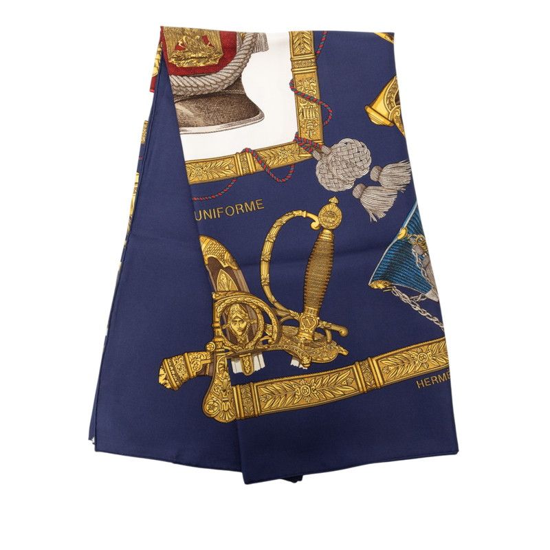 Hermes Carre 90 Grand Uniforme Scarf Navy Multicolor Silk